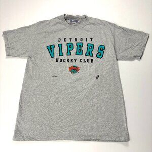 Vintage Detroit Vipers Hockey Club T Shirt Gray Sz L Lee Sport IHL Nutmeg USA